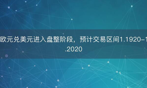 欧元兑美元进入盘整阶段，预计交易区间1.1920-1.2020
