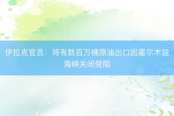 伊拉克官员：将有数百万桶原油出口因霍尔木兹海峡关闭受阻