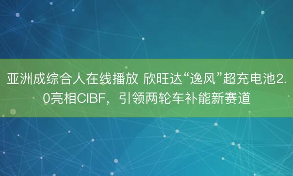 亚洲成综合人在线播放 欣旺达“逸风”超充电池2.0亮相CIBF，引领两轮车补能新赛道