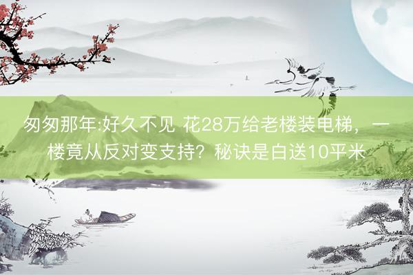 匆匆那年:好久不见 花28万给老楼装电梯，一楼竟从反对变支持？秘诀是白送10平米