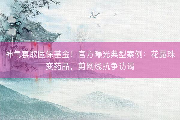 神气套取医保基金！官方曝光典型案例：花露珠变药品，剪网线抗争访谒