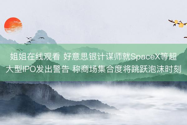 姐姐在线观看 好意思银计谋师就SpaceX等超大型IPO发出警告 称商场集合度将跳跃泡沫时刻