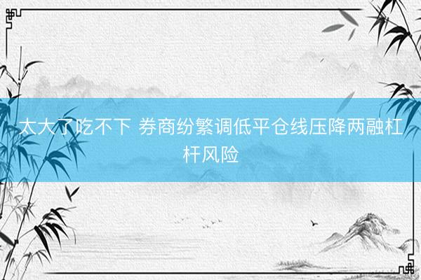 太大了吃不下 券商纷繁调低平仓线压降两融杠杆风险