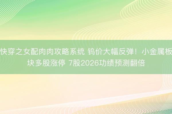 快穿之女配肉肉攻略系统 钨价大幅反弹！小金属板块多股涨停 7股2026功绩预测翻倍