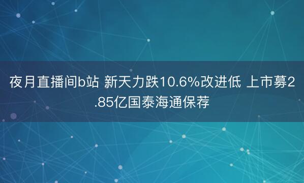 夜月直播间b站 新天力跌10.6%改进低 上市募2.85亿国泰海通保荐