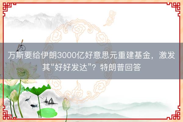 万斯要给伊朗3000亿好意思元重建基金，激发其“好好发达”？特朗普回答
